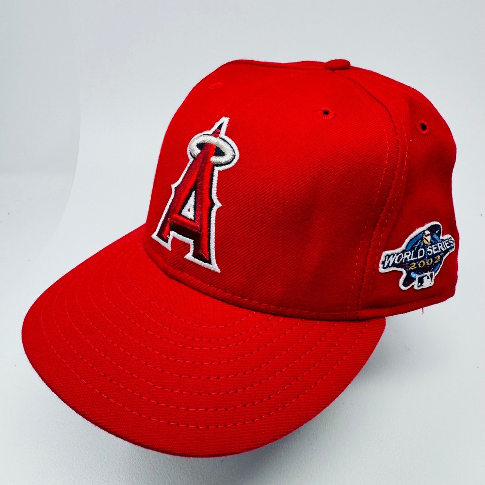 Vintage New Era 59FIFTY Los Angeles Angels 2002 World Series Patch Hat Red 7 3/4